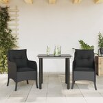 vidaXL Ensemble à manger de jardin avec coussins 3 Pièces Noir