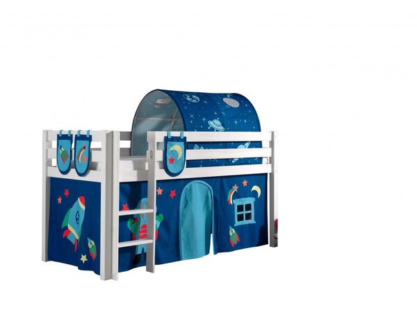 PINO Lit sureleve pin massif avec sommier Blanc space