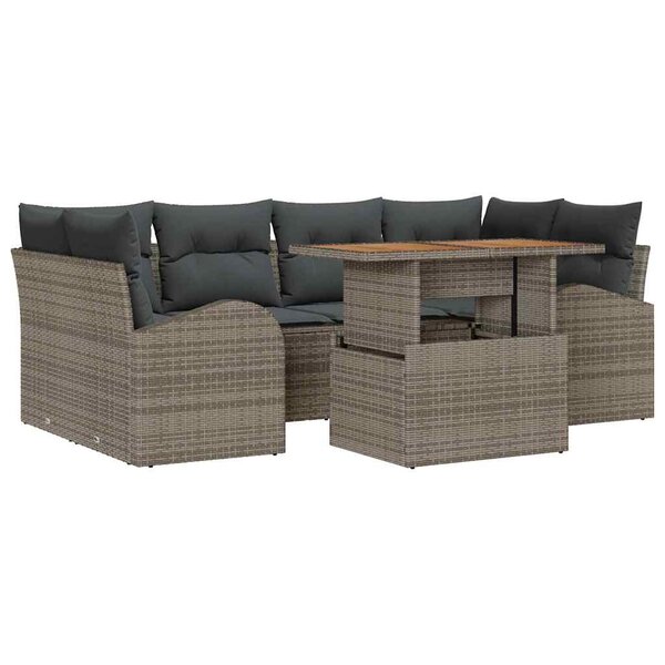 vidaXL Ensemble de canapé de jardin 7 Pièces Gris Poly rotin
