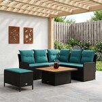 vidaXL Ensembles de meubles 5 Pièces Noir et turquoise Rotin PE