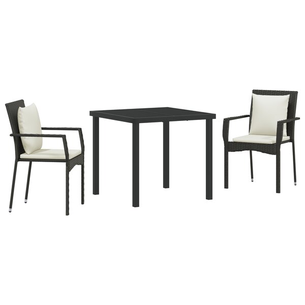 vidaXL Set de Salle à Manger de Jardin 3 Pièces avec Coussins Noir Poly Rattan