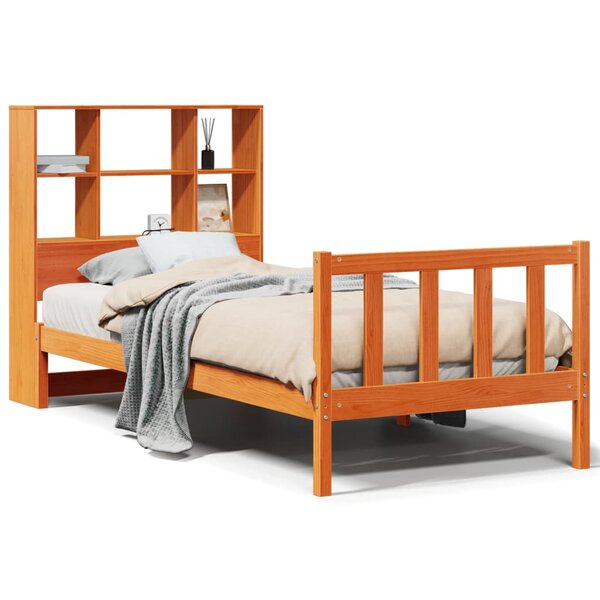 vidaXL Lit bibliothèque sans matelas cire marron 90x200 cm pin massif