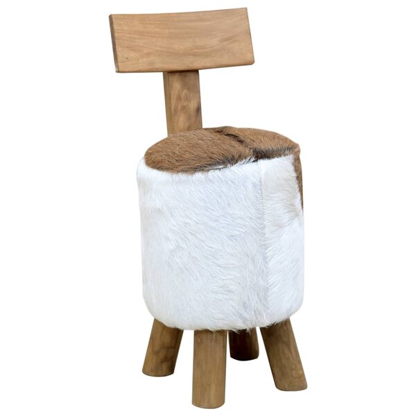 vidaXL Tabouret cuir de chèvre et Bois de teck solide