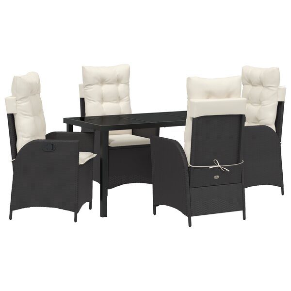 vidaXL Ensemble de salle à manger de jardin 5 pièces avec coussins en poly rattan noir
