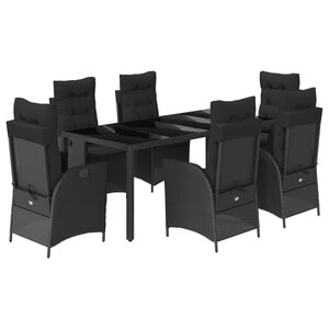 vidaXL Ensemble à manger de jardin coussins 7Pièces Noir Résine tressée