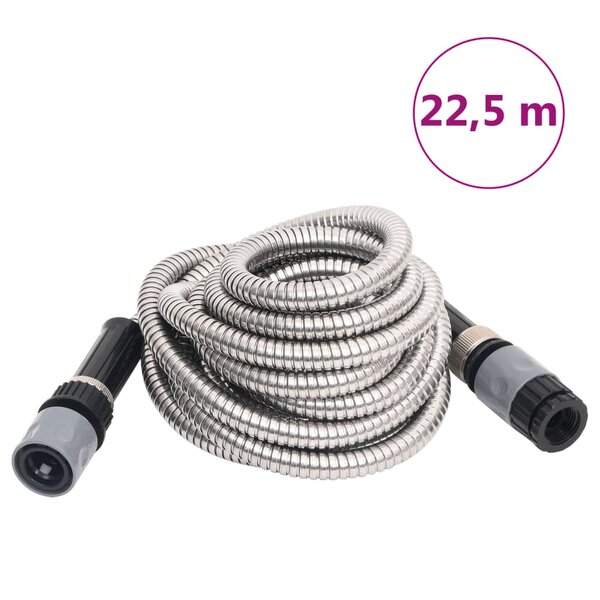 vidaXL Tuyau d'arrosage buse de pulvérisation argenté 0 6" 22 5 m inox