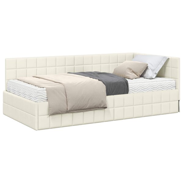 vidaXL Cadre de lit d'angle avec matelas 2 Pièces Crème Velours