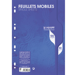 Paquet de 50 Feuillets mobiles (100 pages) A4 21x29 7 Q.5x5 80g CALLIGRAPHE