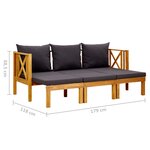 vidaXL Banc de jardin 3 places et coussins 179 cm Bois d'acacia massif
