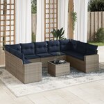 vidaXL Salon de jardin 10 Pièces avec coussins gris résine tressée