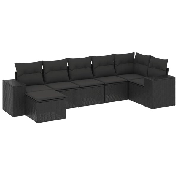 vidaXL Salon de jardin 7 Pièces avec coussins noir résine tressée
