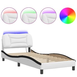 vidaXL Cadre de lit avec LED sans matelas blanc et noir 90x190 cm
