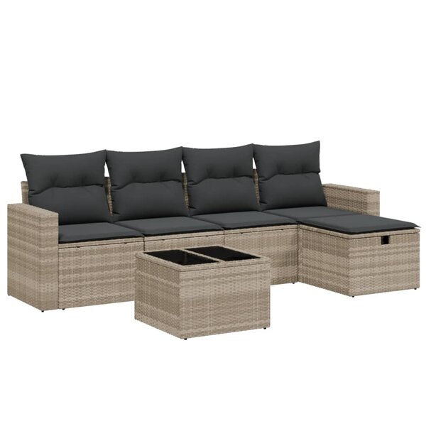 vidaXL Salon de jardin 6 Pièces avec coussins gris clair résine tressée