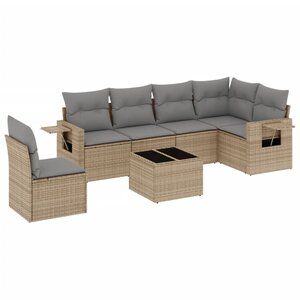 vidaXL Salon de jardin avec coussins 7 Pièces beige résine tressée