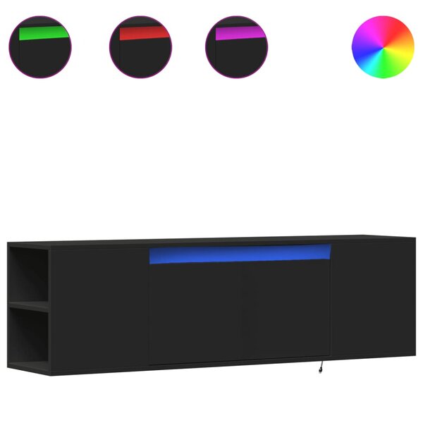vidaXL Meuble TV mural avec lumières LED noir 135x31x39 5 cm