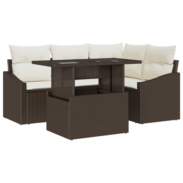 vidaXL Ensemble de canapé de jardin 5 pièces avec coussins marron en poly rattan