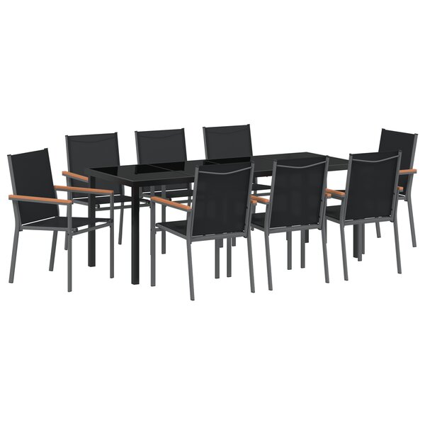 vidaXL Set de salle à manger de jardin 9 pièces en Textilène noir et acier