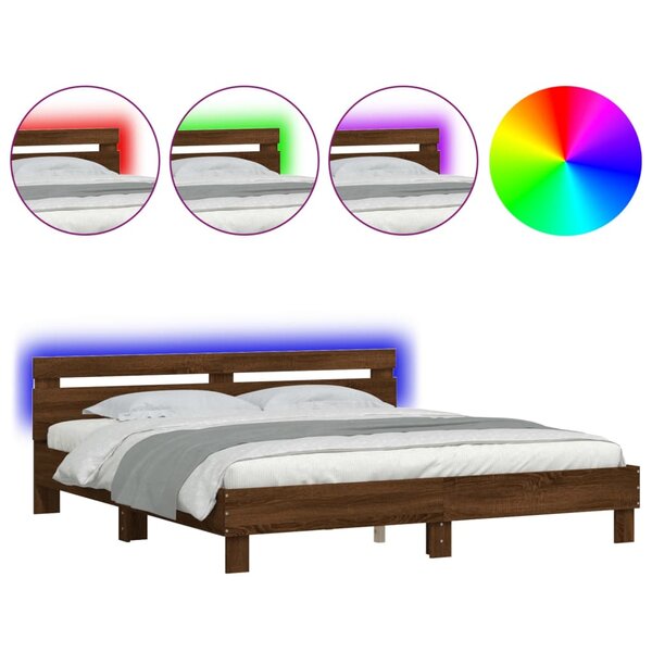 vidaXL Cadre de lit avec tête de lit et LED chêne marron 200x200 cm