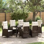 vidaXL Ensemble de salle à manger de jardin 7 pièces avec coussins Marron Poly Rattan