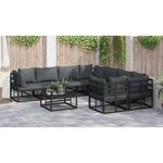 vidaXL Ensemble de canapé de jardin avec coussin 9 Pièces Noir Aluminium