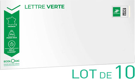 Prêt-à-Poster - Lettre Verte - 20g - Format DL - Enveloppes en lot de 10