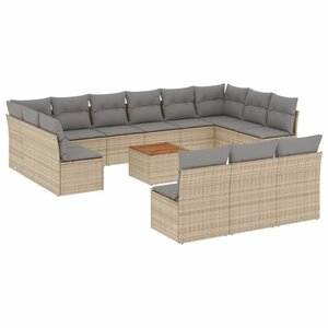 vidaXL Salon de jardin et coussins 14 Pièces mélange beige résine tressée