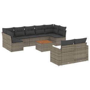 vidaXL Salon de jardin avec coussins 10 Pièces gris résine tressée