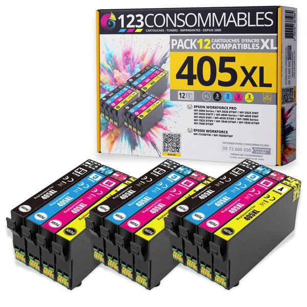 405XL - Pack 12 cartouches Epson 405XL compatibles WF-3820DWF 4820DWF 7840DTWF