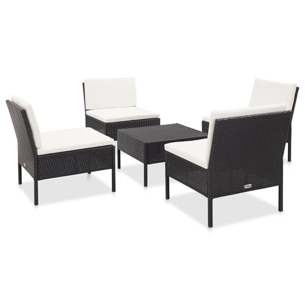 vidaXL Salon de jardin 5 Pièces avec coussins Résine tressée Noir