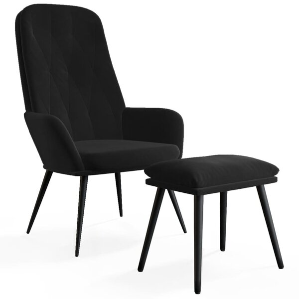 vidaXL Chaise de relaxation avec repose-pied Noir Velours