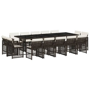 vidaXL Ensemble à manger de jardin avec coussins 15 Pièces marron rotin