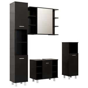 vidaXL Ensemble de meubles de salle de bain 4 Pièces Noir Aggloméré
