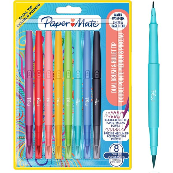 Feutre double pointe Flair Dual Brush  en blister de 8 Paper Mate