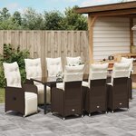 vidaXL Set de salle à manger de jardin de 9 pièces avec coussins marron en poly rattan