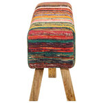 vidaXL Banc multicolore 160 cm tissu chindi et bois de manguier massif