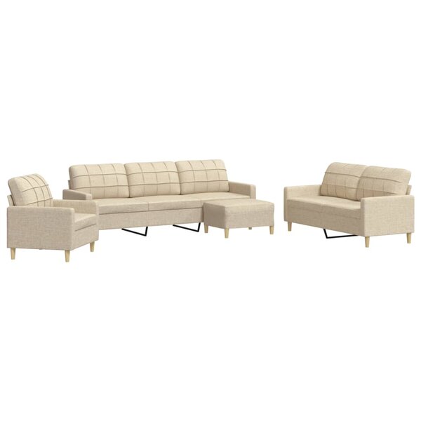 vidaXL Ensemble de canapés 4 Pièces avec repose-pied crème tissu