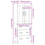 vidaXL Buffet haut Blanc 69 5x34x180 cm Bois d'ingénierie