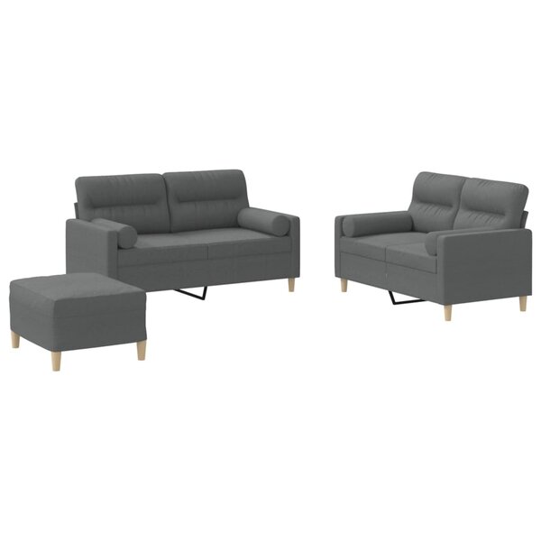 vidaXL Ensemble de canapés 3 Pièces coussins gris foncé tissu