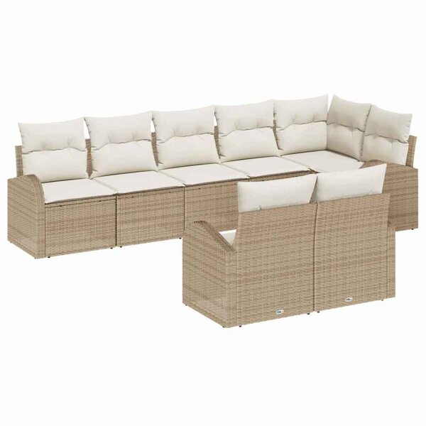 vidaXL Ensemble de canapé de jardin 8 Pièces Beige et blanc Poly rotin