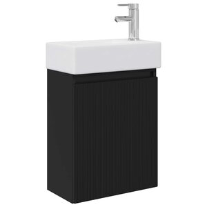 vidaXL Meuble de salle de bain avec robinet Noir 45 5 x 22 5 x 84 cm