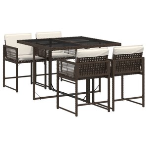 vidaXL Ensemble à manger de jardin 5 Pièces et coussins marron poly rotin