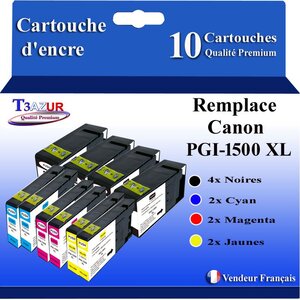 T3AZUR - 10x Cartouches compatibles avec Canon PGI1500XL PGI-1500 XL pour Canon Maxify MB2050 MB2150 MB2155 MB2350 MB2750 MB2755