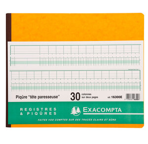Piqûre 27x32cm à tête paresseuse 24 colonnes sur 2 pages 31 lignes 80 pages EXACOMPTA