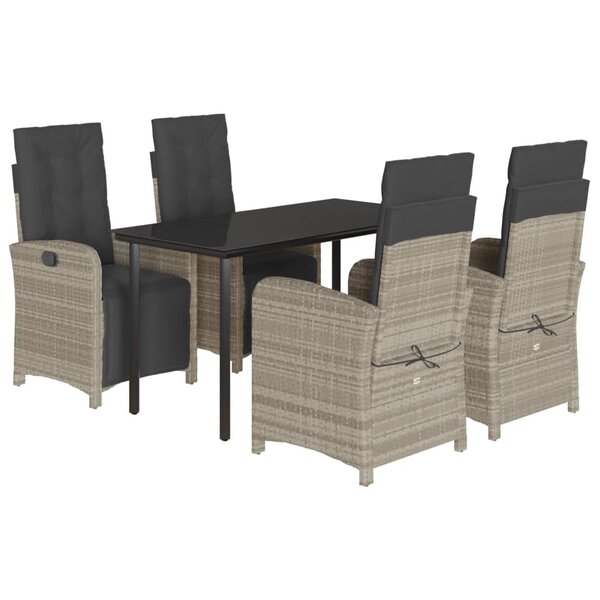 vidaXL Ensemble à manger de jardin et coussins 5 Pièces gris clair rotin