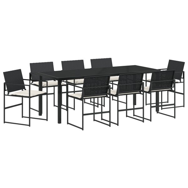 vidaXL Set de Salle à Manger de Jardin 9 Pièces avec Coussins Noir en Rattan Poly