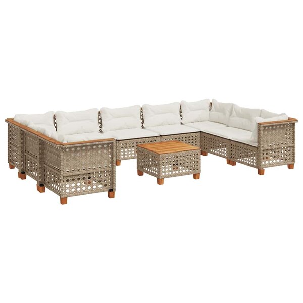 vidaXL Salon de jardin avec coussins 10 Pièces beige résine tressée