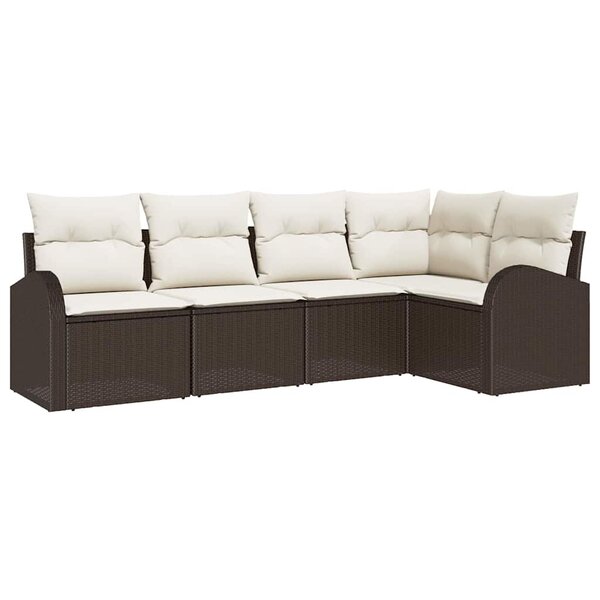 vidaXL Ensemble de canapé de jardin 5 Pièces Marron et blanc Poly rotin