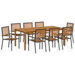 Ensemble de salle à manger de jardin 9 pièces vidaXL Noir Poly Rattan Acacia