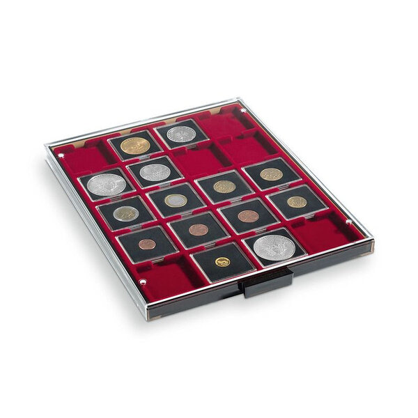 Médaillier numismatique pour 20 capsules Quadrum  à teinte fumée.