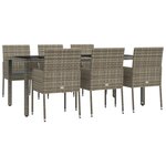 vidaXL Ensemble à manger jardin et coussins 7 Pièces gris rotin
